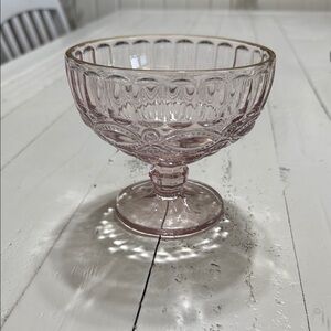 Elegant Pink depression Glass Goblet Gold Rimmed “Eye Winker” Dessert Bowl